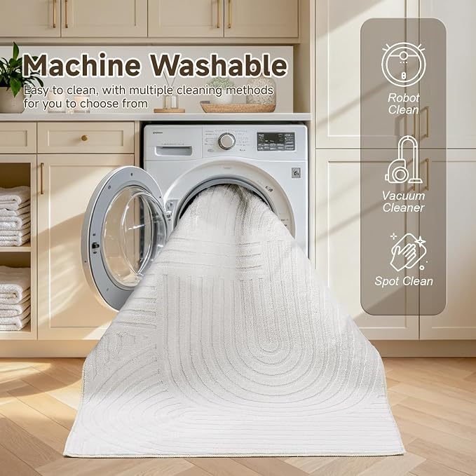Pauwer 3x5 Washable Area Rugs for Living Room Modern White Solid Color Soft - Image 6