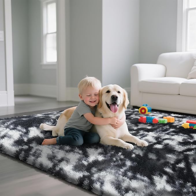 Fluffy Rug Shag Area Rug, Mottling Black 4x6 Area Rugs - Image 5