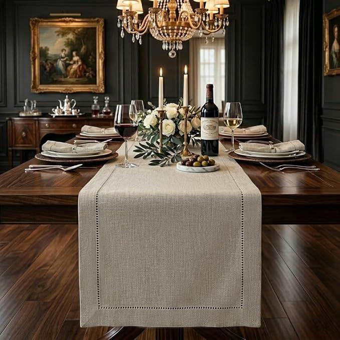 Signature Linen™ by D'Moksha Natural Table Runner 132 Inches Long, 100% Pure by DMokshaHomes