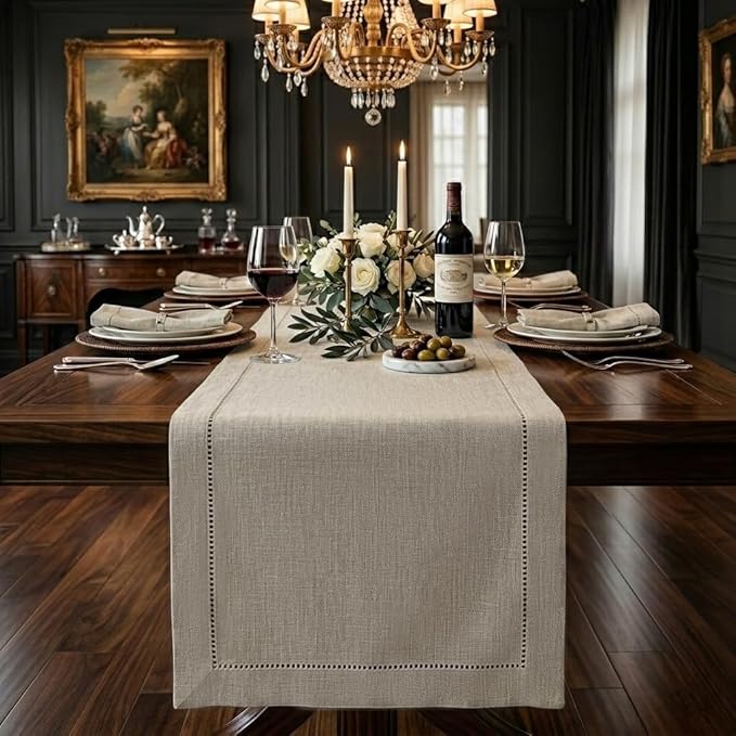 Signature Linen™ by D'Moksha Natural Table Runner 120 Inches Long, 100% Pure by DMokshaHomes