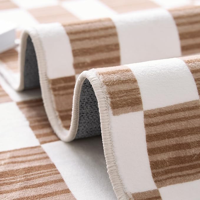 jinchan 8x10 Brown Checkered Area Rugs - Image 8