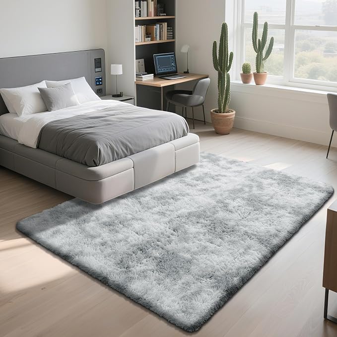 Fluffy Rug Shag Area Rug, Mottling Grey 5x8 Area Rugs - Image 2