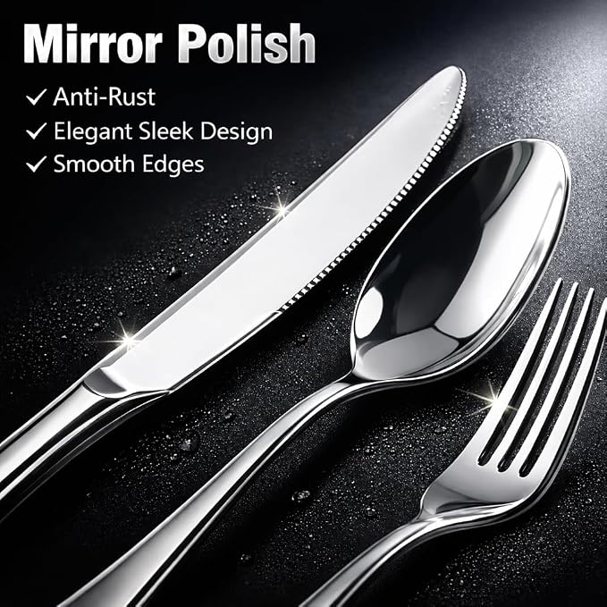 Silverware Set for 12, Stainless Steel Flatware Cutlery Set, Mirror Polished | - Image 2