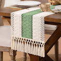 DeZerlor Ivory&Sage Green Boho Macrame Farmhouse Woven Table Runner 72Inch | by DeZerlor
