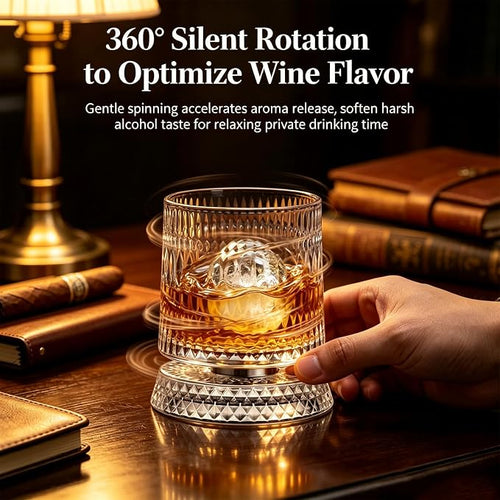 360° Rotating Whiskey Glasses Set of 2, Vintage Crystal Tumblers - Image 2