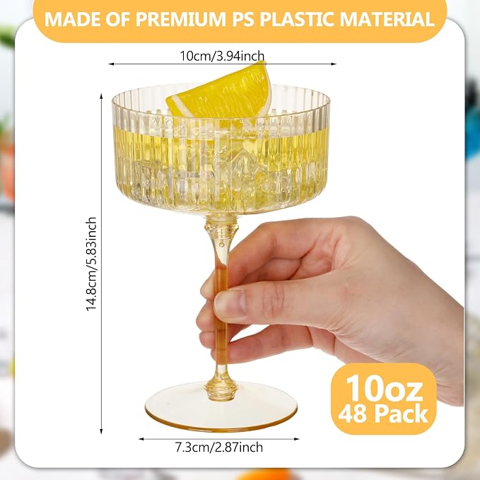 Jingmore 48 Pcs Ribbed Martini Glasses 10 oz Disposable Plastic Vintage Ribbed - Image 2