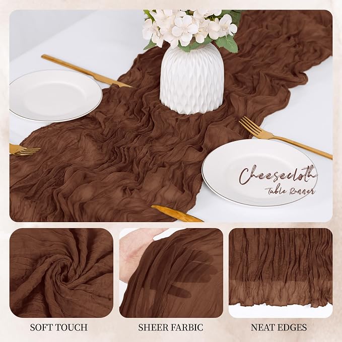 12 Pack Brown Cheesecloth Table Runner 17x108 Inch Semi Sheer Boho Gauze Cheese - Image 6