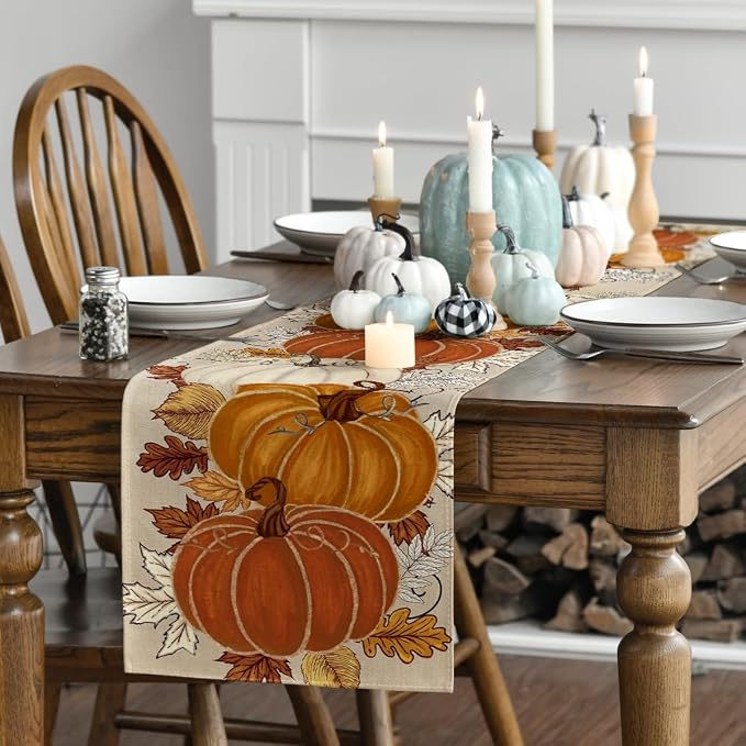 Artoid Mode 210 GSM Fall Table Runner 13x120 Inch Home Party Decor | Orange - Image 3