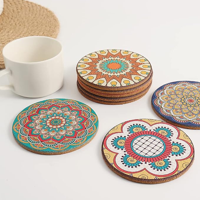Coasters Set of 8 for Cup, Colorful Cork Drink Coaster - Image 4