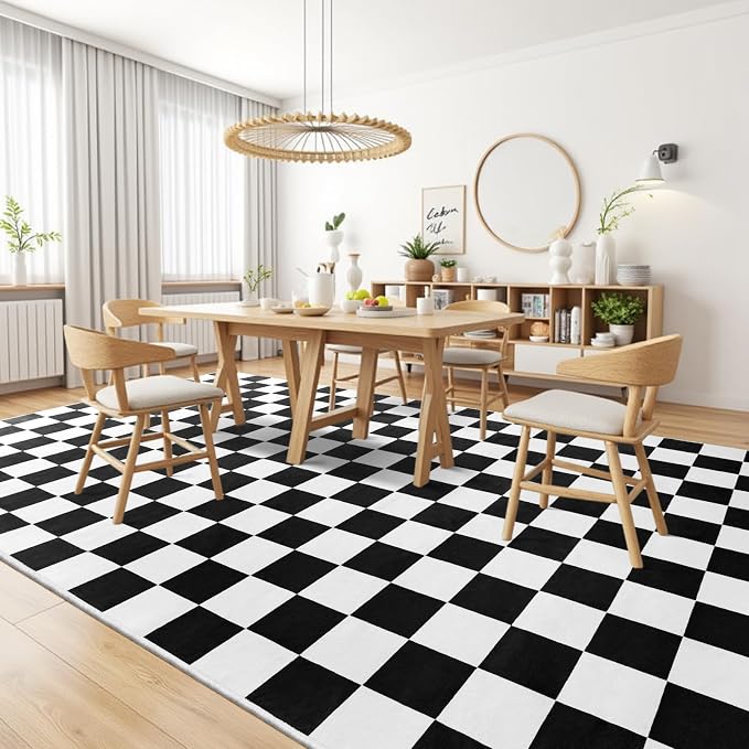 Terrug Black and White Checkered Rug - Image 2