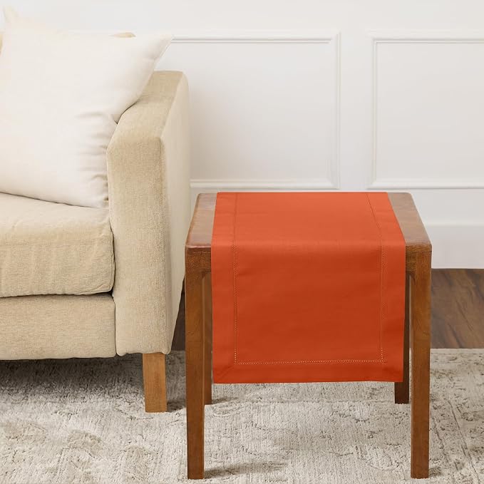 Solino Home Cotton Linen Table Runner Burnt Orange Hemstitch, 14 x 36 in | by SolinoHome