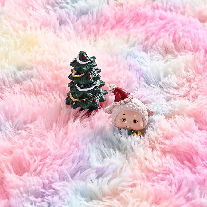 FlyDOIT Large Area Rugs for Living Room, 5x8 Feet Tie-Dyed Rainbow Shaggy Rug - Image 5