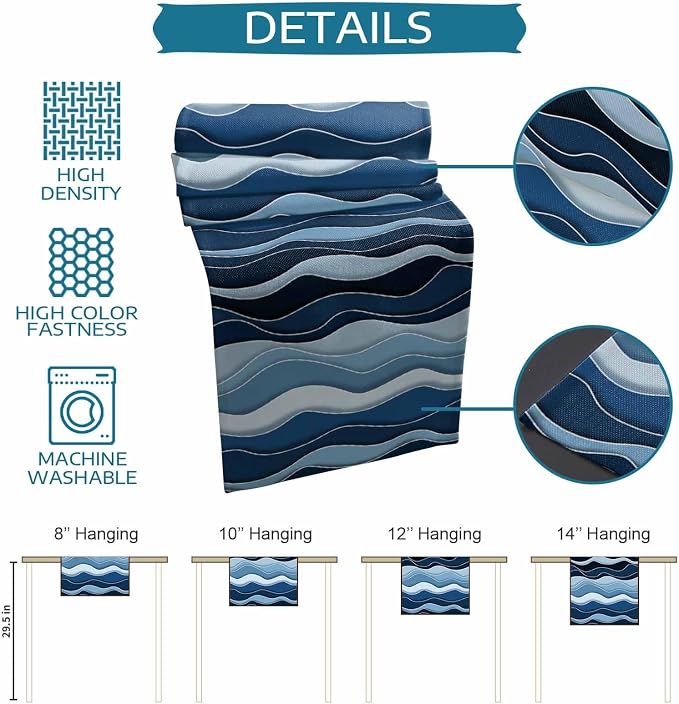 Abstract Blue Moire Table Runners 120 Inches Long, Cotton Linen Fabric Table - Image 7