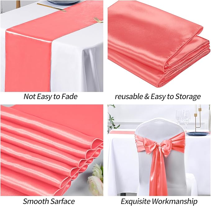 SiinvdaBZX 4 Pcs Coral Satin Table Runner 12 x 108 inches Long | Bright Smooth - Image 5