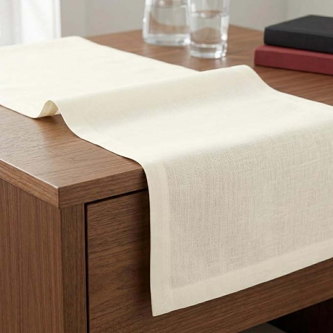 Solino Home 100% Pure Linen Table Runner Ivory, Fete 14 x 156 Inch Long | Table - Image 4