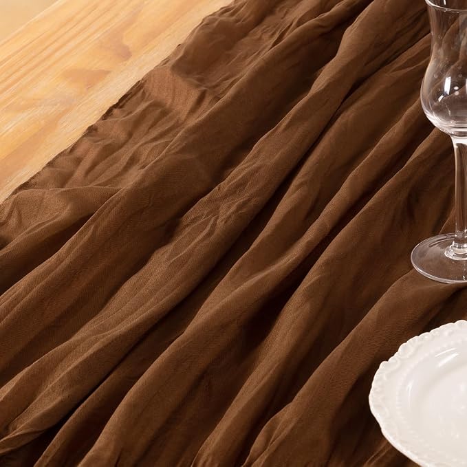 DeZerlor Brown Cheesecloth Table Runners 2 Pack Fall Runners | 120Inch Gauze - Image 5