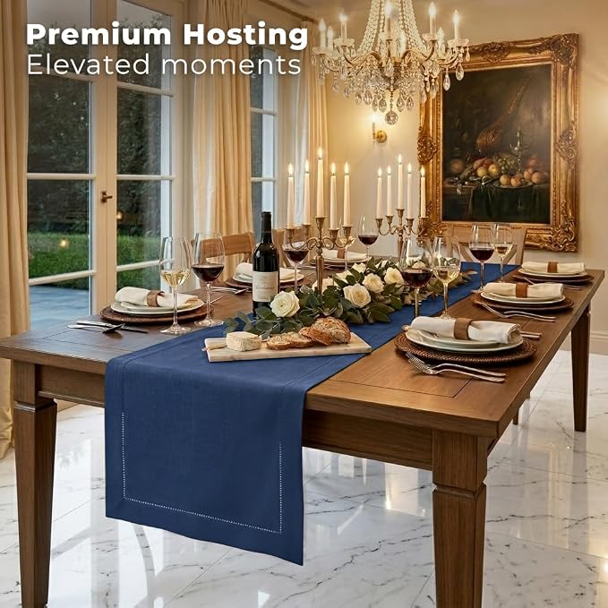 Signature Linen™ by D'Moksha Navy Blue Table Runner 72 Inches Long, 100% Pure - Image 3