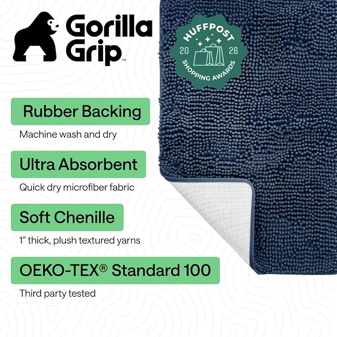 GORILLA GRIP Bath Rug Mat 48x17, Thick Soft Absorbent Chenille, Quick Dry - Image 2