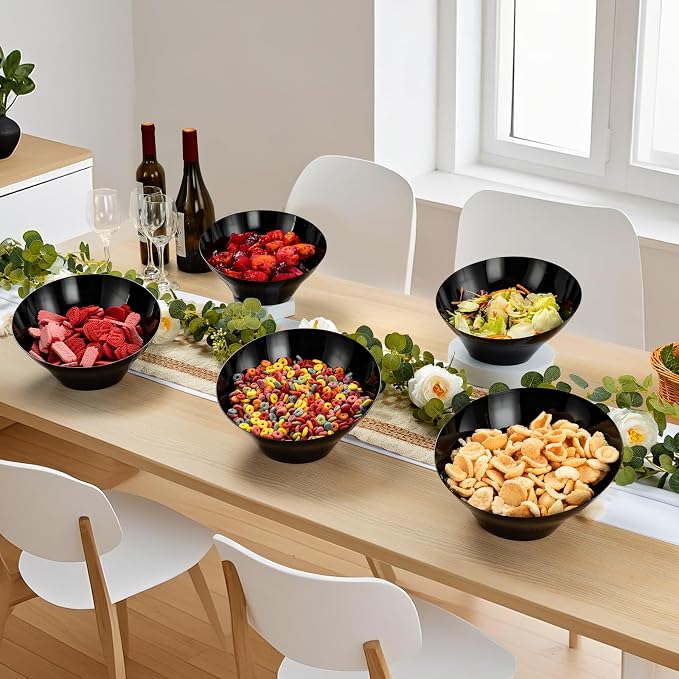 BESTVIP 54 Oz Black Plastic Angled Serving Bowls, 12 Pack | Disposable Bowls - Image 5