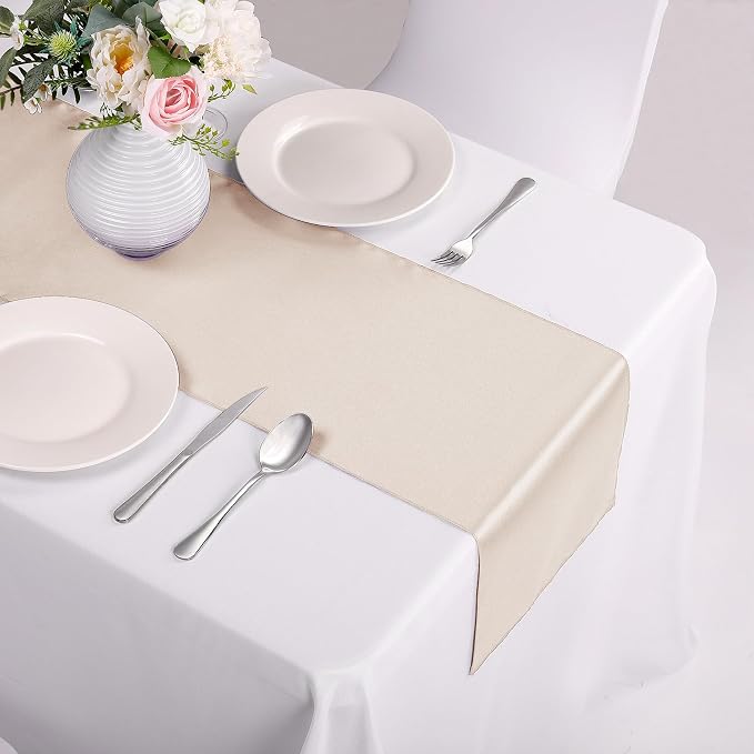 10-Pack Satin Table Runner Champagne 12 x 108 inches Long, Table Runners - Image 4