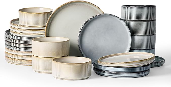 Famiware Star Ceramic Plates and Bowls Sets, Reactive Glaze Dishes by Famiware