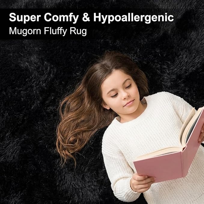 Mugorn 8x10 Area Rugs for Living Room, Large Fluffy Black Rugs for Bedroom - Image 5