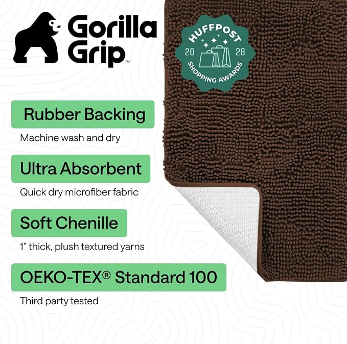 GORILLA GRIP Bath Rug Mat 30x20, Thick Soft Absorbent Chenille, Quick Dry - Image 2