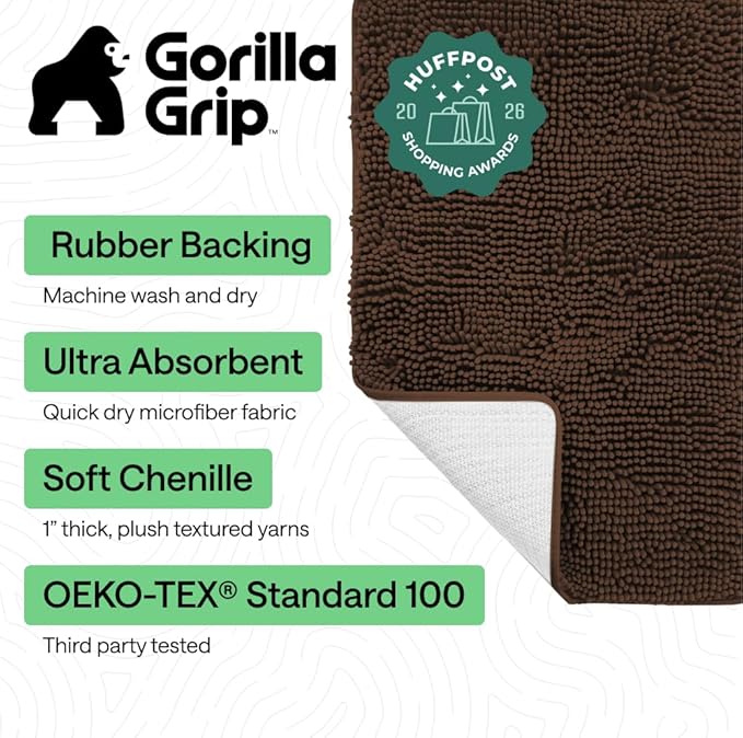 GORILLA GRIP Bath Rug Mat 48x24, Thick Soft Absorbent Chenille, Quick Dry - Image 2