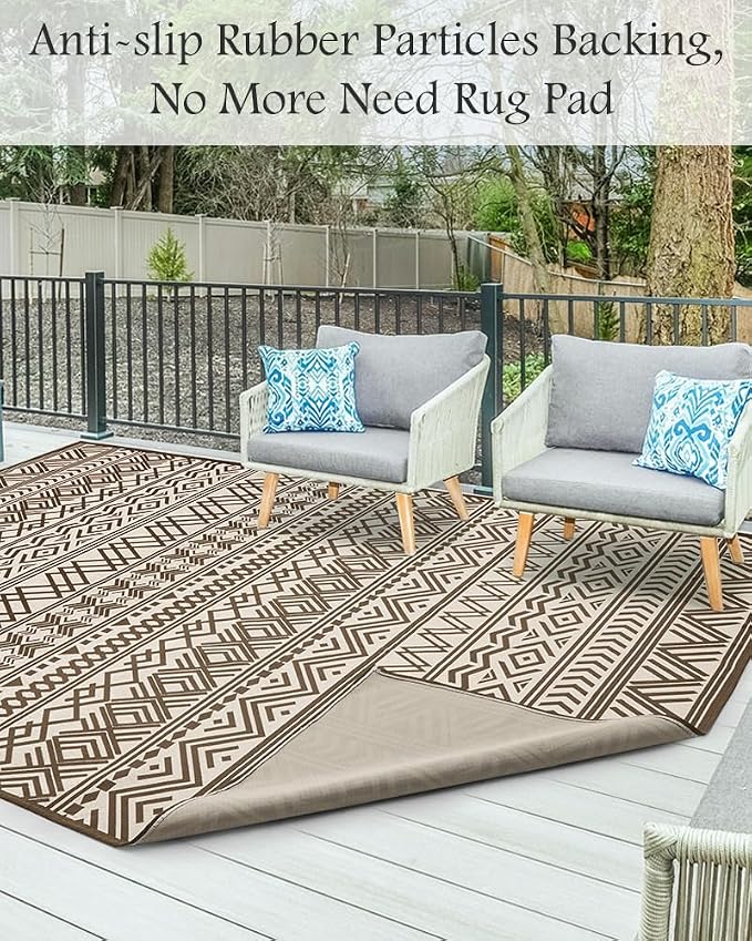 Outdoor Rug Carpet 4x6 ft, Flatweave Textured Outdoor Patio Rug Non Slip Indoor - Image 3