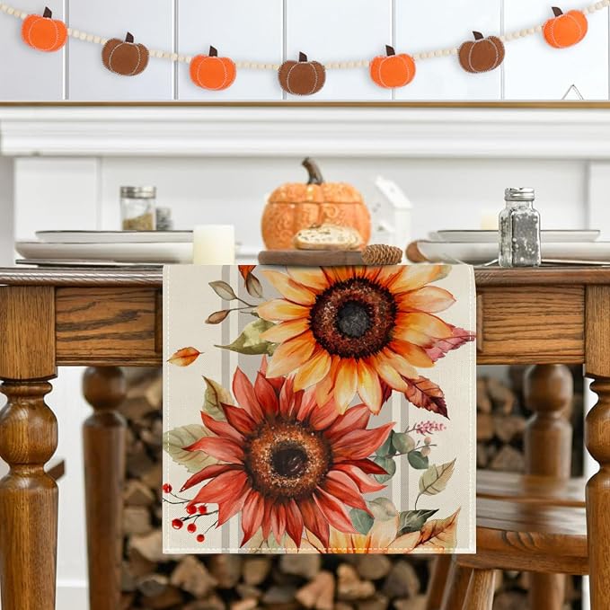 RABUSOFA Fall Table Runner 13x60 Inch Sunflower Fall Decor - Image 5