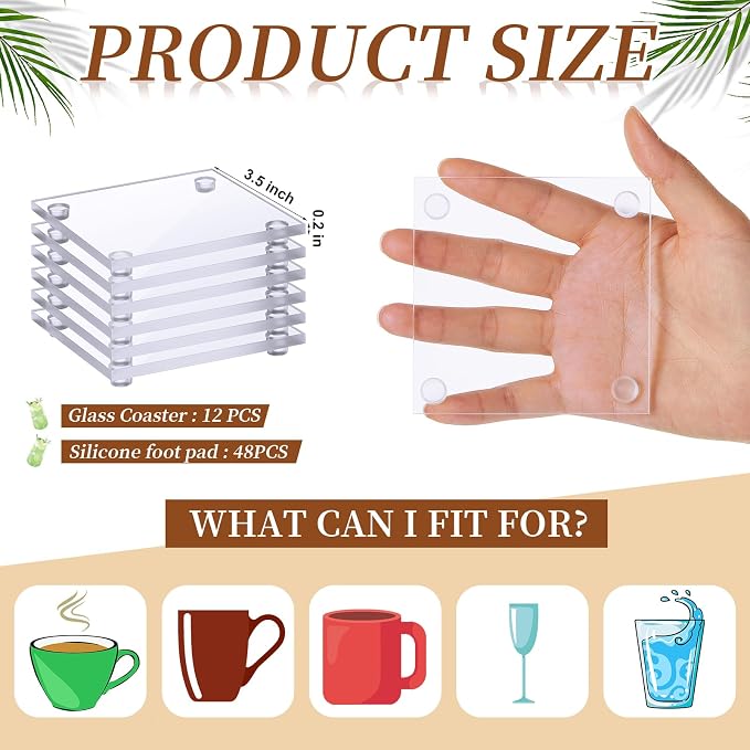Set of 12 Clear DIY Glass Drink Coaster 3.5 Inch Crystal Coasters Decorative - Image 2