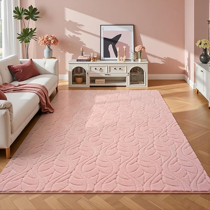 4x6 Pink Washable Area Rug for Girls Bedroom, Leaf Geometric Patter Shag by VisittheFlagover