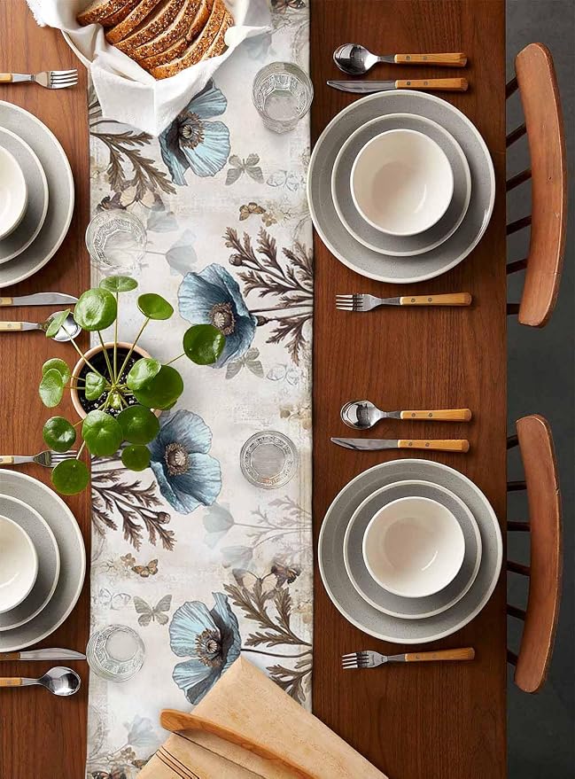 Vintage Tulip Flowers Short Table Runners 48 Inches, Cotton Linen Fabric Table - Image 5
