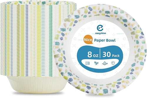 30 Pack Paper Bowls, 8 Oz Disposable Soup Bowl, Heavy Duty Printed Disposable by Unknown
