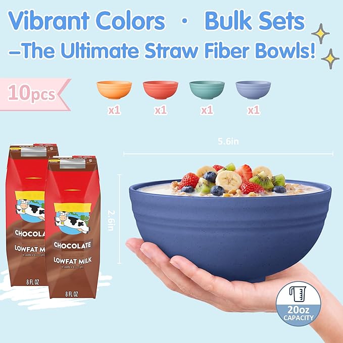 Quatish 10 PCS Unbreakable Cereal Bowls, Dishwasher & Microwave Safe Wheat - Image 4