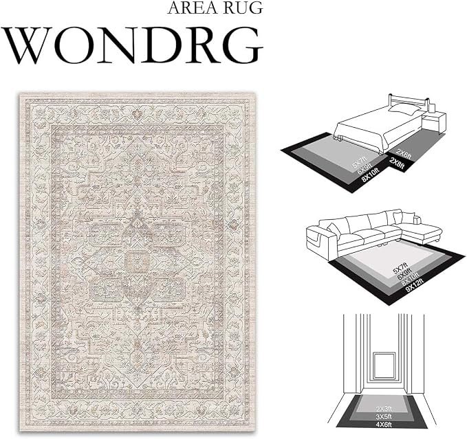2x5 Washable Vintage Runner Rug Beige Oriental Hallway Kitchen Throw Rug - Image 2