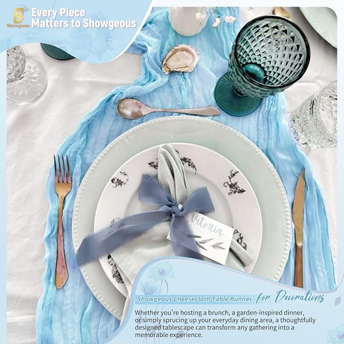 Showgeous 4 Pack Baby Blue Cheesecloth Table Runner, 17 x 108 Inches | Boho - Image 8