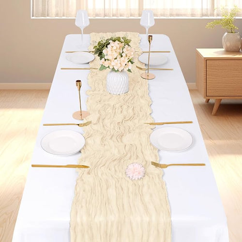 3 Pack Ivory Cheesecloth Table Runner, 17 x 108 inch, Semi Sheer Boho Cheese - Image 2