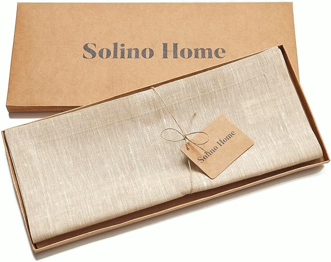 Solino Home 100% Pure Linen Table Runner Beige Long, Athena 14 x 120 in | Table - Image 5