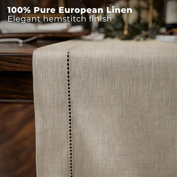 Signature Linen™ by D'Moksha Natural Table Runner 132 Inches Long, 100% Pure - Image 2