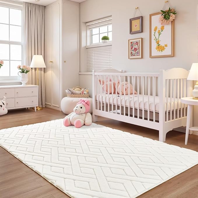4x6 Cream White Washable Area Rug - Image 5