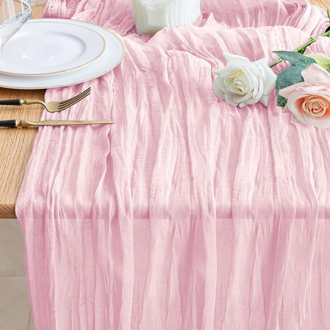 Cheesecloth Table Runner Pink 10FT Boho Gauze Runner by Wokceer