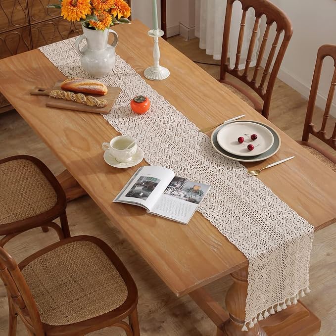 meioro Mesh Woven Table Runners, 12x64 Inch Boho Cotton Table Runner - Image 2