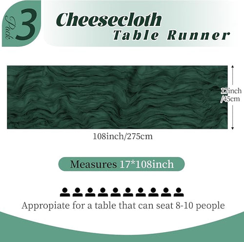 3 Pack Emerald Green Cheesecloth Table Runner, 17 x 108 Inch, Gauze Cheese - Image 2