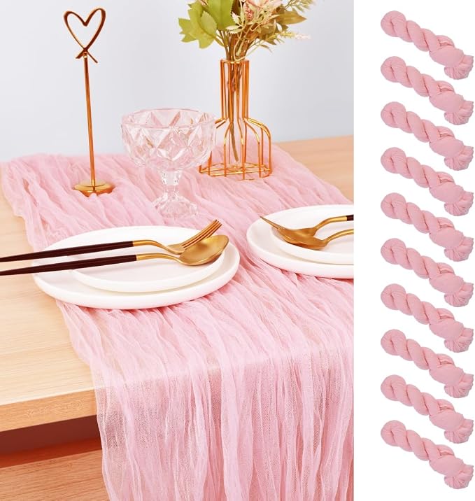 Pink Cheesecloth Table Runner Cheese Cloth Wedding Birthday Party Decor | 10Ft by Joanlody