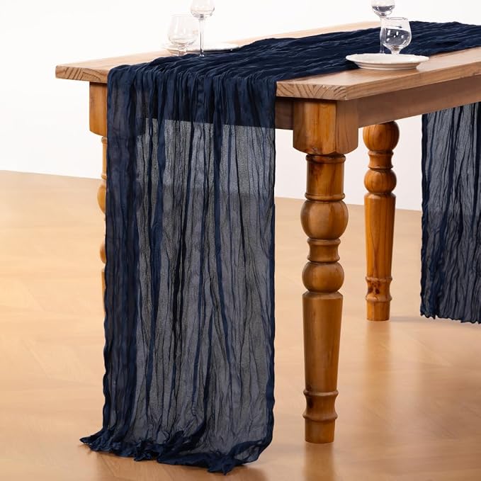 DeZerlor Navy Blue Cheesecloth Table Runner 1 Pack Christmas Runner | 120Inches - Image 5