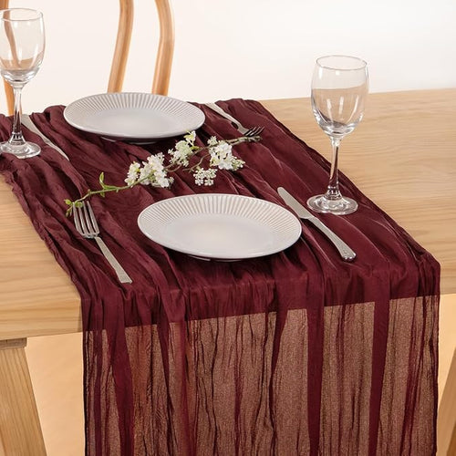 3 Pack Burgundy Cheesecloth Table Runner 10ft Sheer Gauze Events Decor | - Image 2
