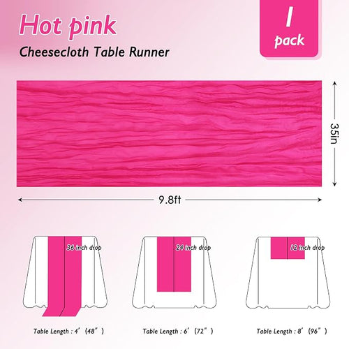 3 Pack Hot Pink Cheesecloth Table Runner 120 Inch Boho Wedding Decor | - Image 2