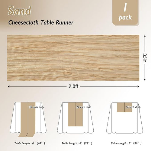 3 Pack Sand Cheesecloth Table Runner 120 Inch Boho Wedding Decor | Cheesecloth - Image 2