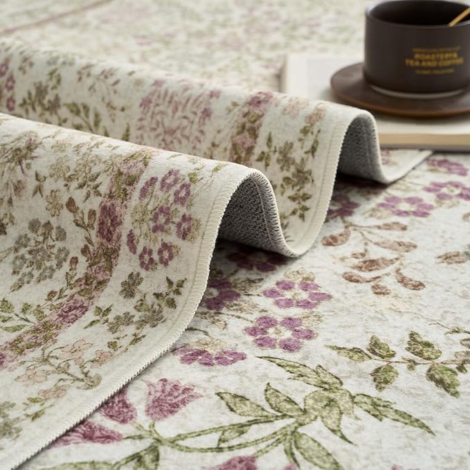 jinchan Zenith Floral Runner Rug 2x5 Washable Kitchen Runner Non-Slip Low-Pile - Image 9